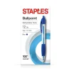 Staples Ballpoint Retractable Pens, Fine Point, Blue Ink, Dozen (50788)