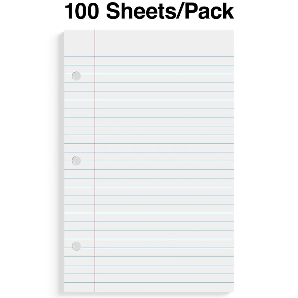 Staples® College Ruled Filler Paper, 5.5" x 8.5", 3-Hole Punched, White, 100 Sheets/Pack (ST12301D)