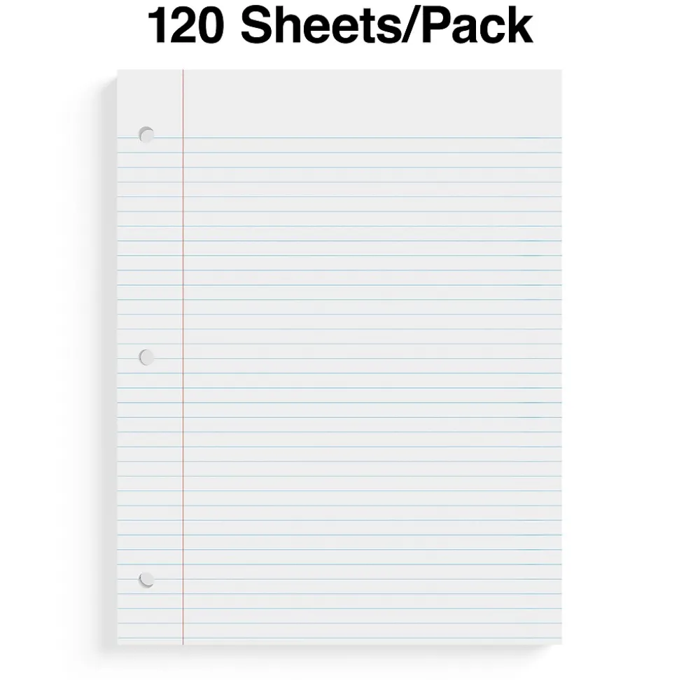 Staples College Ruled Filler Paper, 8" x 10.5", White, 120 Sheets/Pack, 36 Packs/Carton (TR37427)