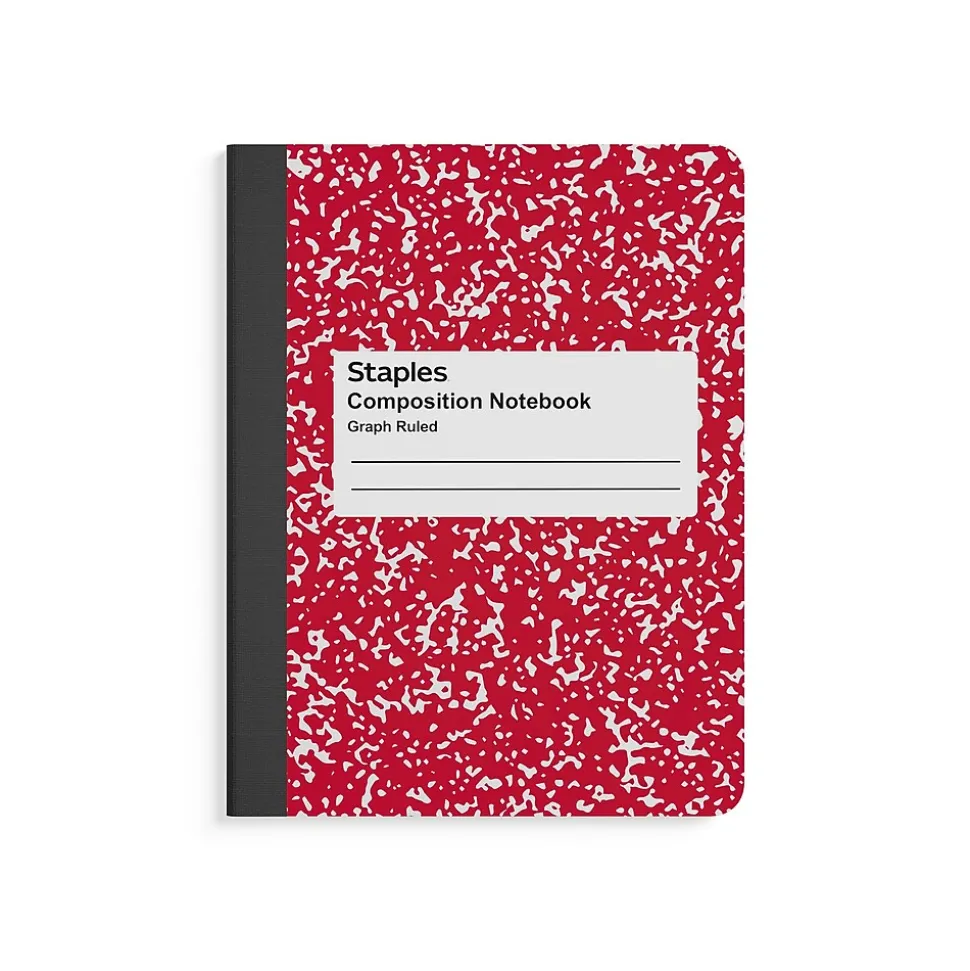 Staples Composition Notebook, 7.5" x 9.75", Graph Ruled, 80 Sheets, Red/White (ST55069)