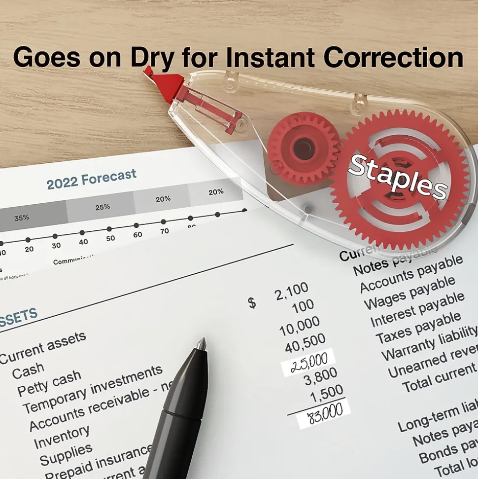 Staples Correction Tape, White, 10/Pack (ST59822/51666)