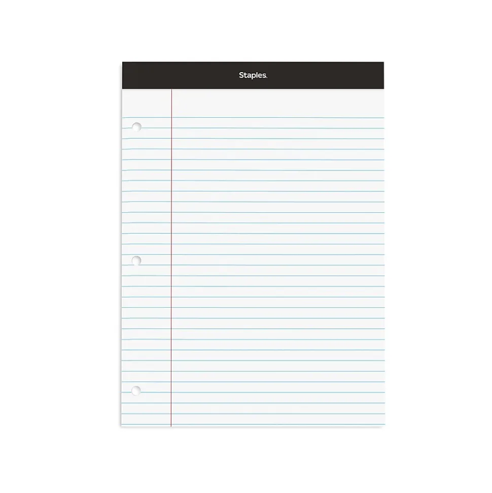 Staples Double-Sheet Notepad, 8.5" x 11.75", Letter Size, White, 100 Sheets/Pad (20-244)