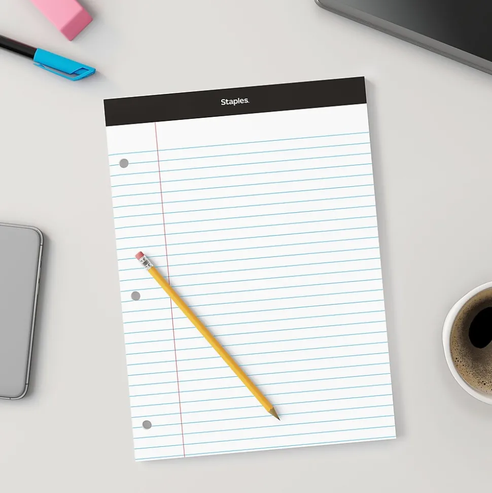 Staples Double-Sheet Notepad, 8.5" x 11.75", Letter Size, White, 100 Sheets/Pad (20-244)