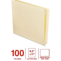 Staples End Tab File Folder, Straight Cut, Letter Size, Manila, Reinforced Tab, 100/Box (ST62568)