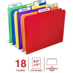 Staples File Folder, 1/3-Cut Tab, Letter Size, Plastic, Assorted Colors, 18/Box (ST62540)