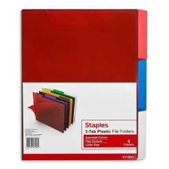 Staples File Folders, 1/3-Cut Tab, Letter Size, Assorted Colors, 6/Pack (TR10847/10847)