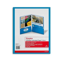 Staples Glossy 2-Pocket Paper Folder, Light Blue, 10/Pack (13373-CC)