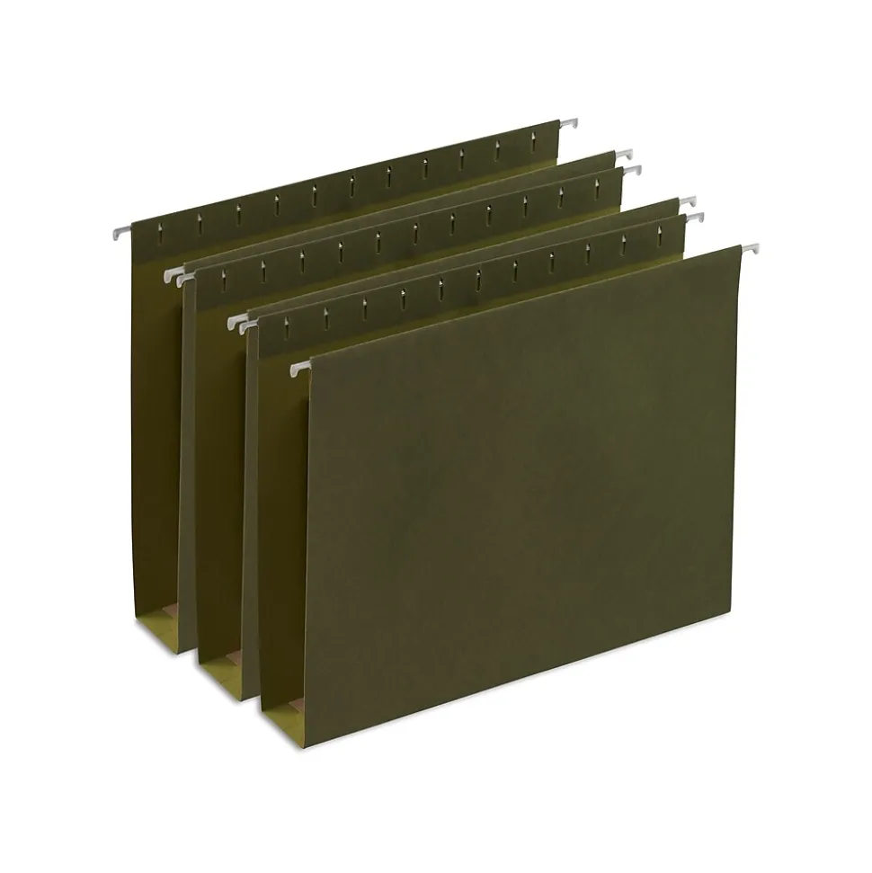 Staples Heavy Duty Box-Bottom Hanging File Folders, 2" Expansion, 1/5-Cut Tab, Letter Size, Green, 25/Box (ST117515)