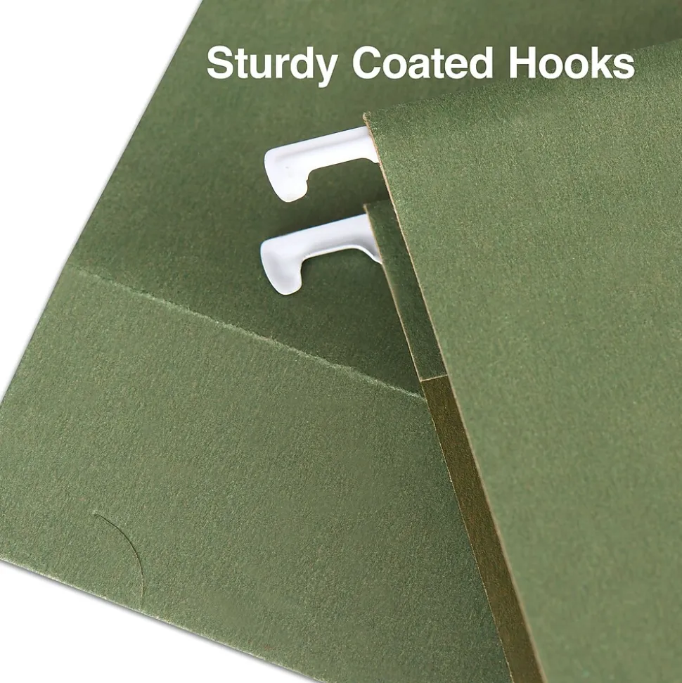 Staples Heavy Duty Box-Bottom Hanging File Folders, 2" Expansion, 1/5-Cut Tab, Letter Size, Green, 25/Box (ST117515)