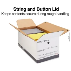 Staples Heavy Duty File Box, String and Button Lid, Letter, White/Gray, 4/Pack (TR59222)