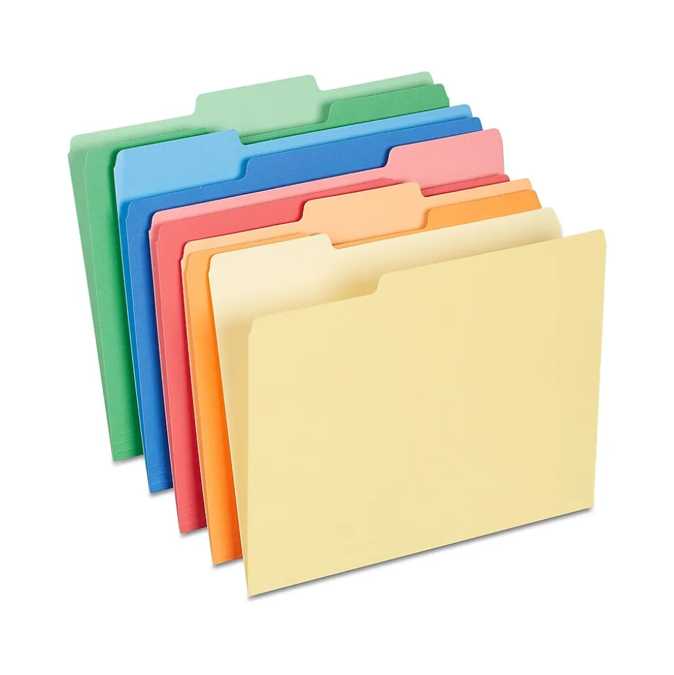 Staples Heavyweight File Folders, 1/3-Cut Tab, Letter Size, Assorted Colors, 50/Box (ST18363-CC)
