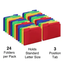 Staples Heavyweight Reinforced File Folders, 1/3-Cut Tab, Letter Size, Assorted Colors, 24/Pack (TR10741-CC)