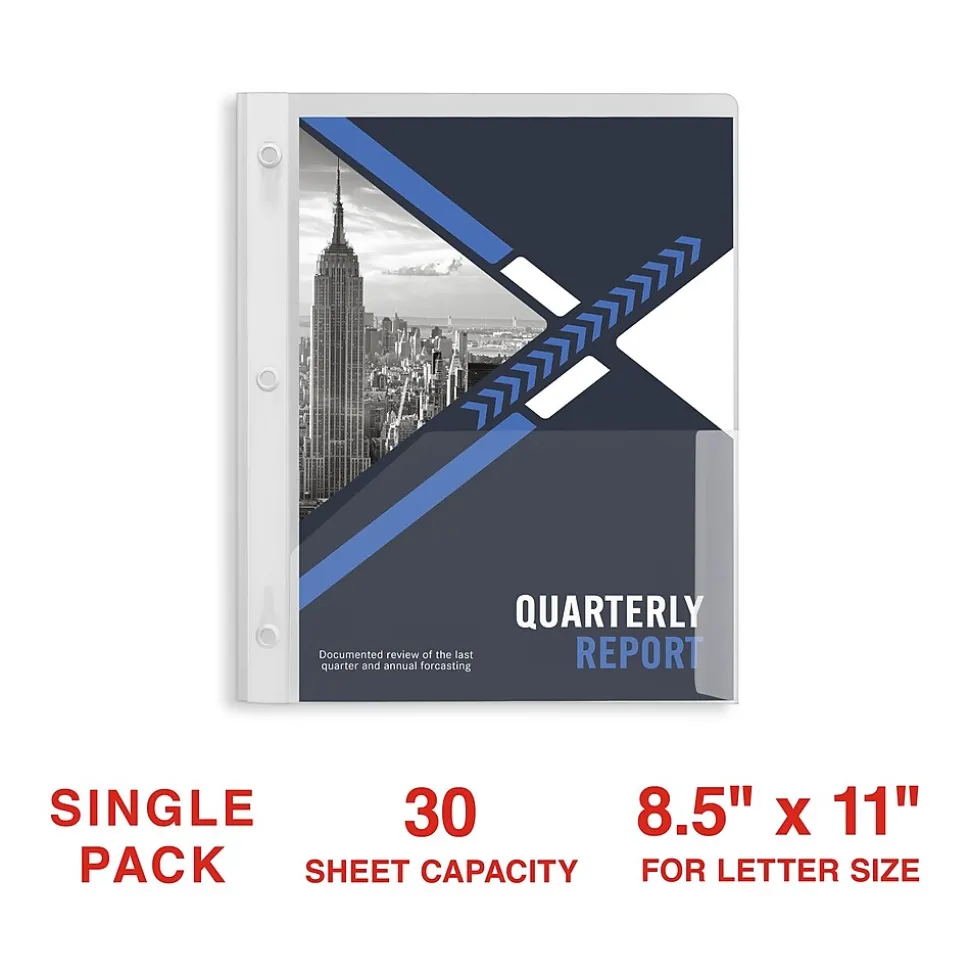 Staples 3-Hole Punched 2-Pocket Plastic Presentation Folder with Fasteners, Clear (ST26387-CC)