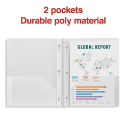 Staples 3-Hole Punched 2-Pocket Plastic Presentation Folder with Fasteners, Clear (ST26387-CC)