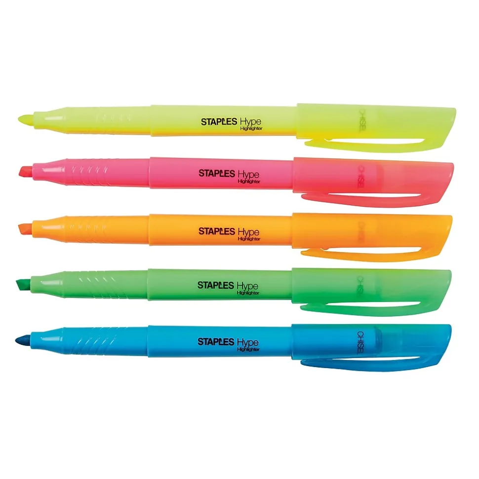 Staples Hype Stick Highlighters, Chisel, Assorted, 5/Pack (29349)