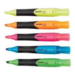 Staples Hype Tank Highlighters with Grip, Chisel Tip, Assorted, 5/Pack (29228)