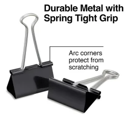 Staples Large Binder Clips, 1" Capacity, Black, 12 Clips/Pack (10669-CC)