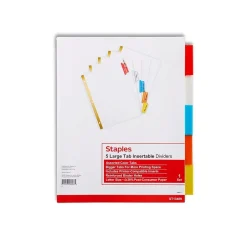 Staples Large Tab Insertable Dividers, 5-Tab, Assorted Colors (13489/11121)