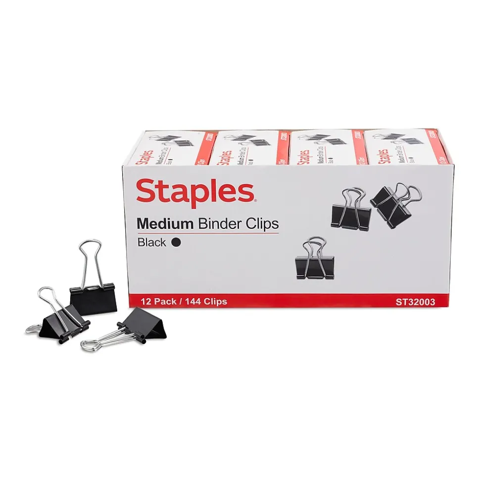 Staples Medium Binder Clips, Medium, Black, 576/Carton (32003)