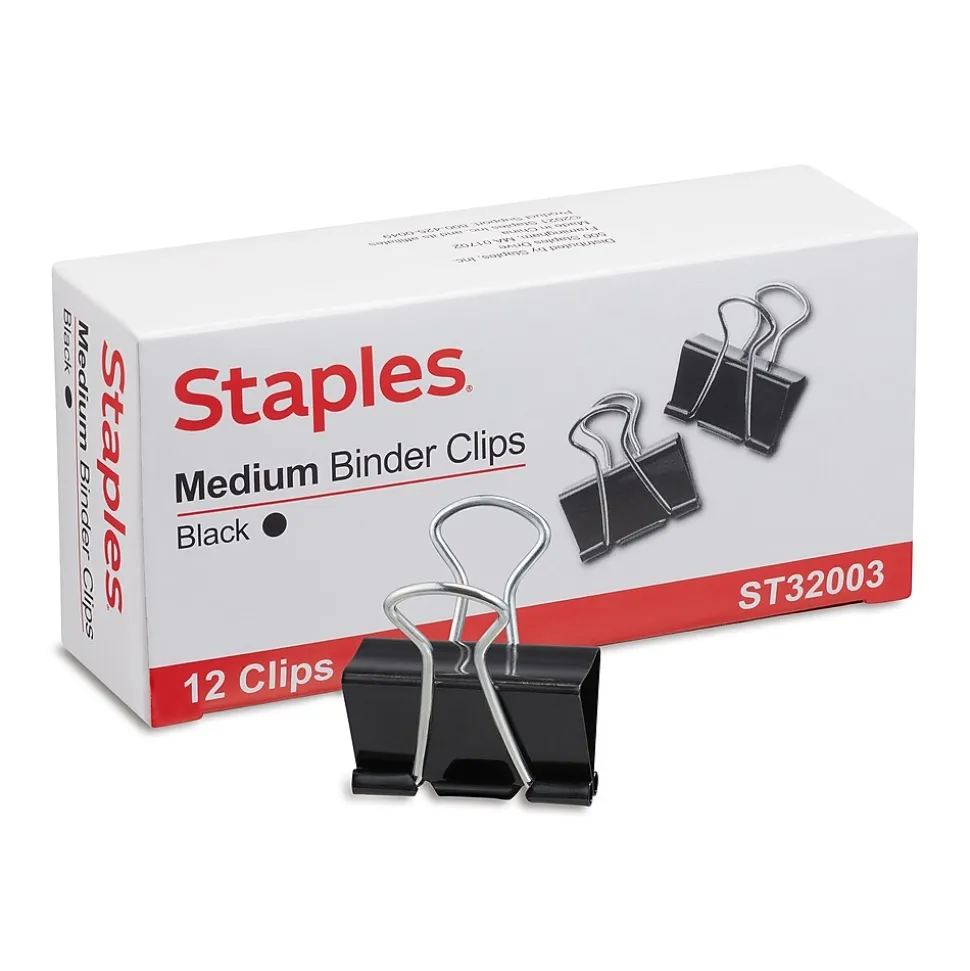 Staples Medium Binder Clips, Medium, Black, 576/Carton (32003)