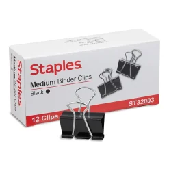 Staples Medium Binder Clips, 0.63" Capacity, Black, 144 Clips/Pack (ST32003/32003)