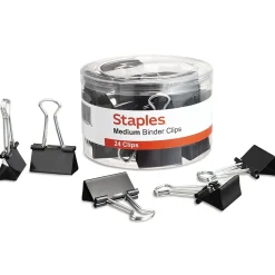 Staples Medium Binder Clips, 0.63" Capacity, Black, 24 Clips/Pack (ST10668/10668)