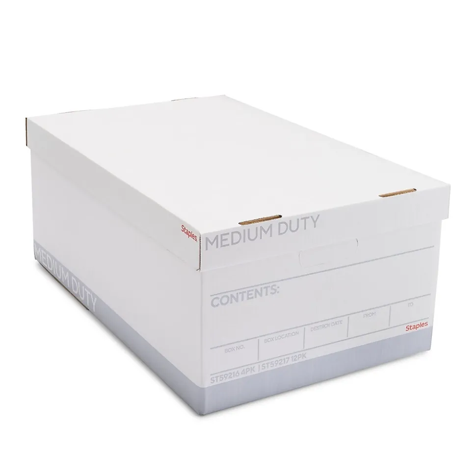 Staples Medium Duty File Box, Lift Off Lid, Legal, White/Gray, 12/Carton (TR59217)