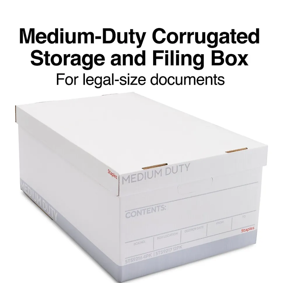 Staples Medium Duty File Box, Lift Off Lid, Legal, White/Gray, 12/Carton (TR59217)