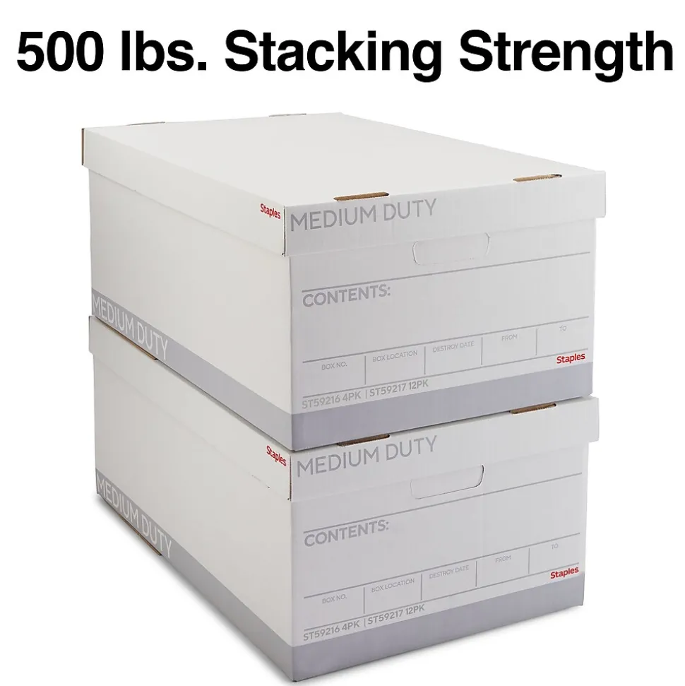 Staples Medium Duty File Box, Lift Off Lid, Legal, White/Gray, 12/Carton (TR59217)