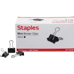 Staples Mini Binder Clips, 0.25" Capacity, Black, 144 Clips/Pack (ST15338/15338)