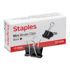 Staples Mini Binder Clips, 0.25" Capacity, Black, 144 Clips/Pack (ST15338/15338)