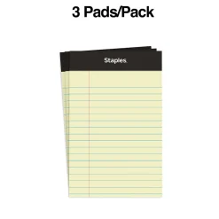 Staples® Mini Legal Notepad, 3" x 5", Narrow Ruled, Canary, 50 Sheets/Pad, 3/Pack (36312)