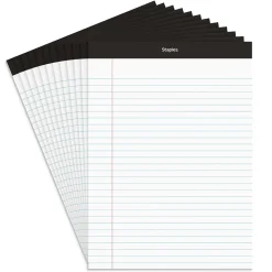 Staples Notepads, 8.5" x 11.75", Wide Ruled, White, 50 Sheets/Pad, Dozen (ST57339M/57339)