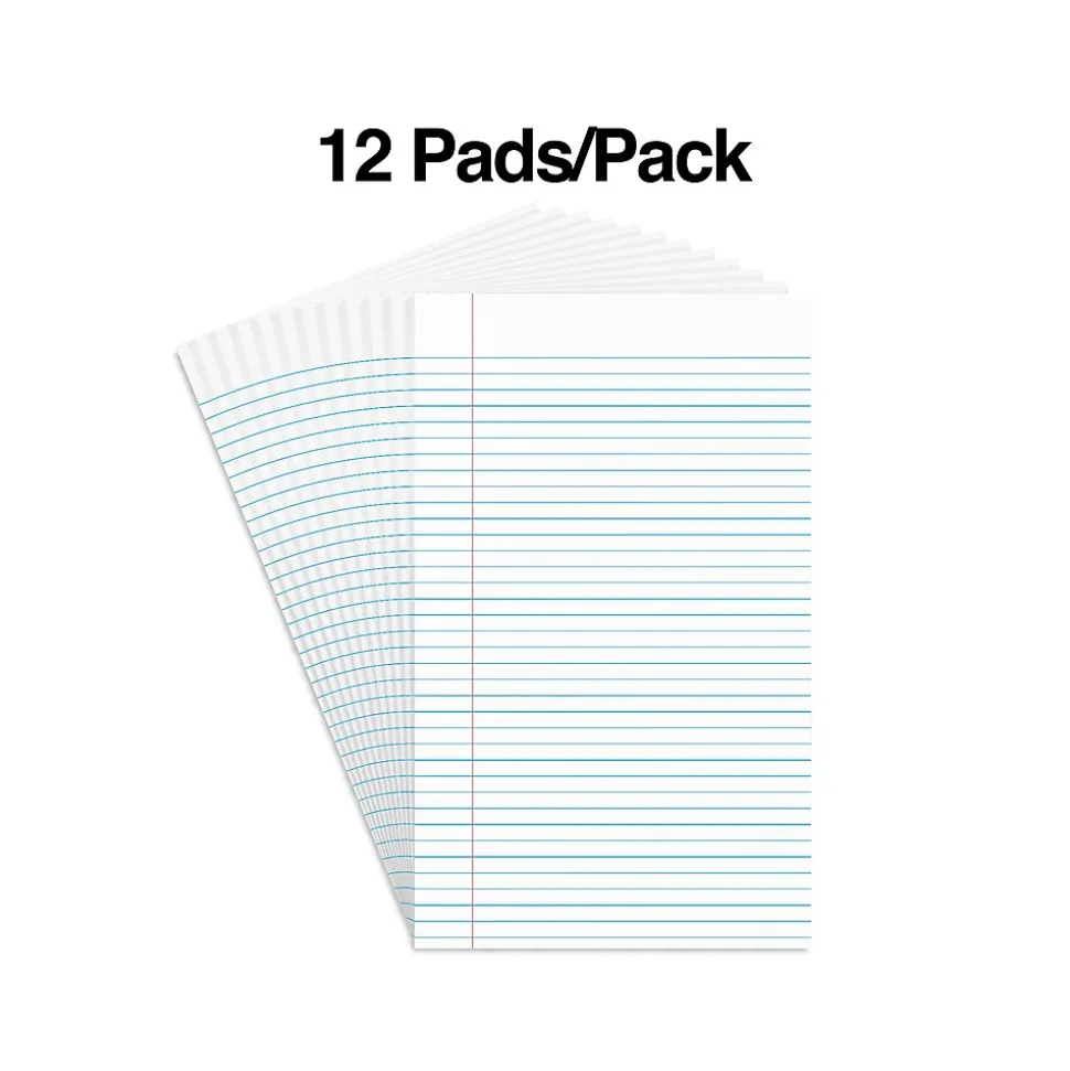 Staples Notepads, 8.5" x 14", Wide Ruled, White, 50 Sheets/Pad, Dozen Pads/Pack (ST57335)