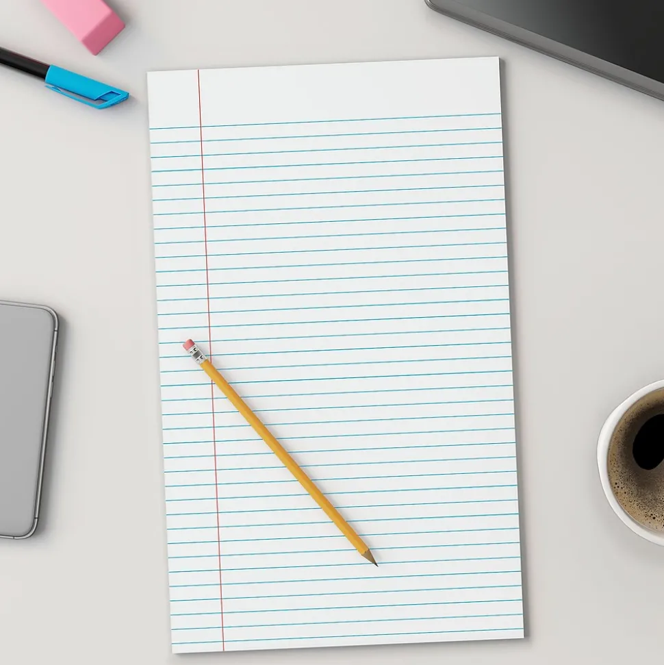 Staples Notepads, 8.5" x 14", Wide Ruled, White, 50 Sheets/Pad, Dozen Pads/Pack (ST57335)