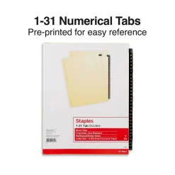 Staples Numeric Leather Dividers, 31-Tab, Black (18947/11485)