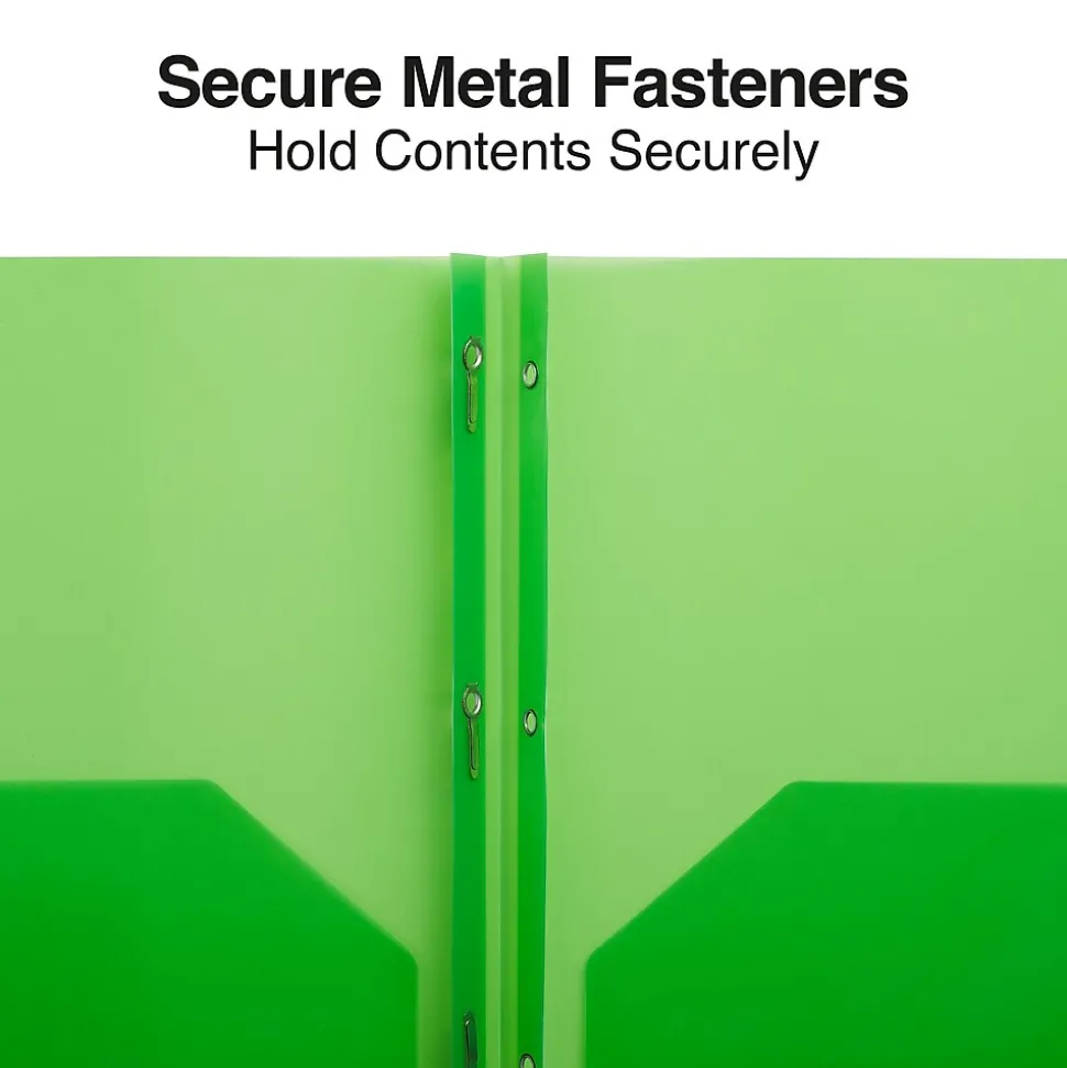 Staples 2-Pocket Plastic Presentation Folder with Fasteners, Green (ST26388-CC)