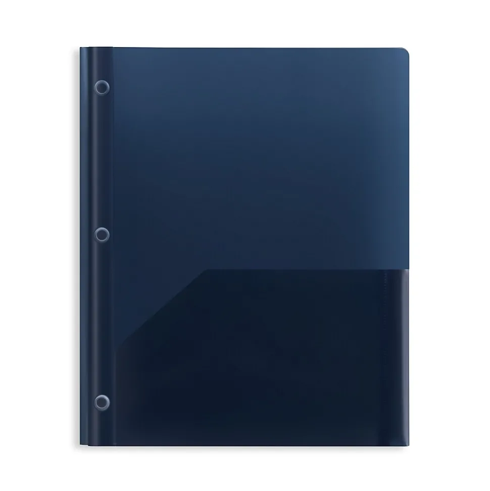 Staples 2-Pocket Plastic Presentation Folder with Fasteners, Navy (ST26389-CC)