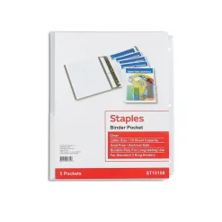 Staples Poly Binder Pocket, 3-Hole Punched, Clear, 5/Pack (ST15159-CC)