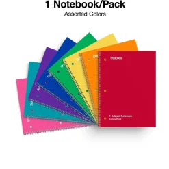 Staples® Poly 1-Subject Notebook, 8" x 10.5", College Ruled, 70 Sheets, Assorted Colors (27620M)
