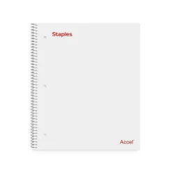 Staples Premium Poly 1-Subject Notebook, 8" x 10.5", Wide Ruled, 100 Sheets, White (TR25543)