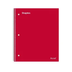 Staples Premium Poly 1-Subject Notebook, 8" x 10.5", Wide Ruled, 100 Sheets, Red (TR20958)