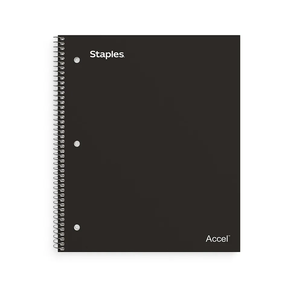 Staples Premium 1-Subject Notebook, 8.5" x 11", College Ruled, 100 Sheets, Black, 12 Notebooks/Carton (ST20950CT)