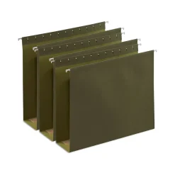 Staples Reinforced Box-Bottom Hanging File Folders, 3" Expansion, 1/5-Cut Tab, Letter Size, Standard Green, 25/Box
