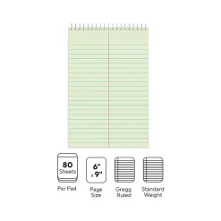 Staples Steno Pads, 6" x 9", Gregg Ruled, Green, 80 Sheets/Pad, Dozen Pads/Pack (ST57353)