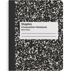 Staples 1-Subject Composition Notebook, 7.5" x 9.75", Wide Ruled, 100 Sheets, Black (ST55076C)