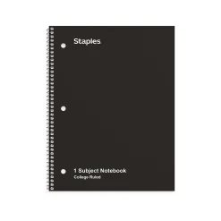Staples 1-Subject Notebook, 8.5" x 10.5", College Ruled, 70 Sheets, Black, 3/Pack (ST58373)