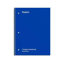 Staples 1-Subject Notebooks, 8" x 10.5", Graph Ruled, 70 Sheets, Blue (ST23985C)