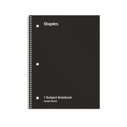 Staples 1-Subject Notebooks, 8" x 10.5", Graph Ruled, 70 Sheets, Black (ST23986C)