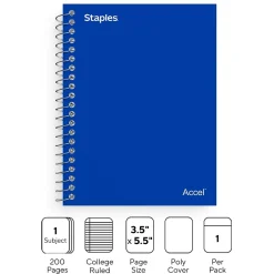 Staples® 1-Subject Professional Notebooks, 4.5" x 5.5", College Ruled, 200 Sheets, Assorted (12891-CC)